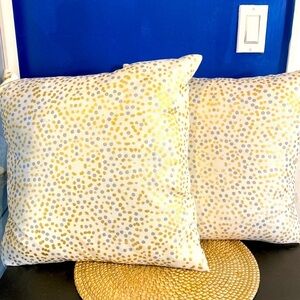 New Set of Two Gold Silver & White 100% Polyester Duck Feather Filled Pillows